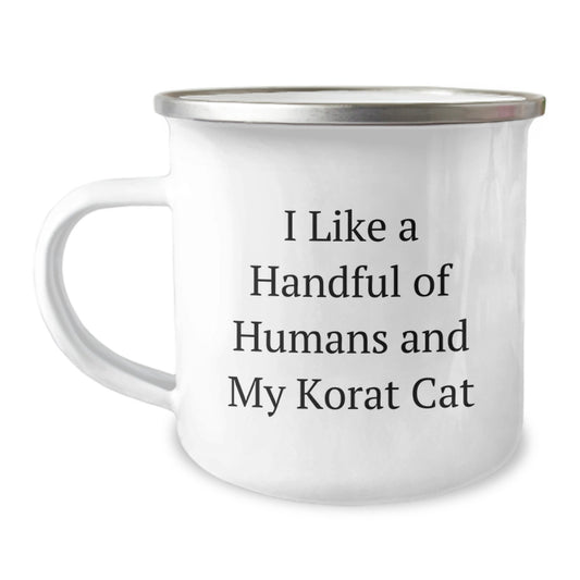 Korat Cat Lover's Camping Mug, Funny Quote Gifts from Friends for Birthday, 12 oz Stainless Steel with Enamel Finish - Image 1