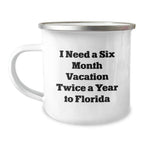 Florida Camping Mug Gifts from Friends and Family for Christmas I Need A Six Month Vacation Twice A Year To Florida Men Women - Funny Quote