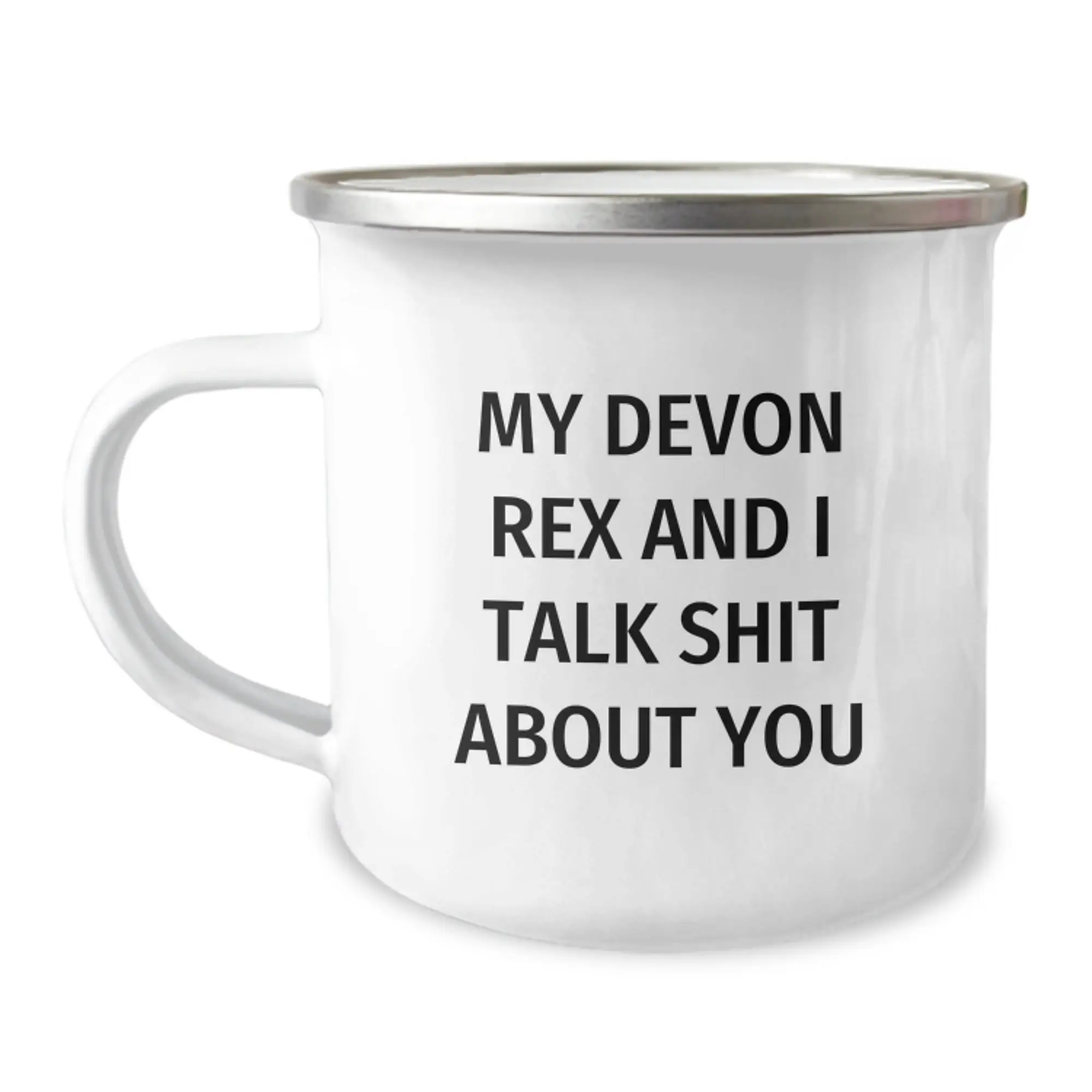 Unique Devon Rex Cat Gifts from Family for Graduation - Funny Camping Mug, My Devon Rex And I Talk Shit About You - Image 1