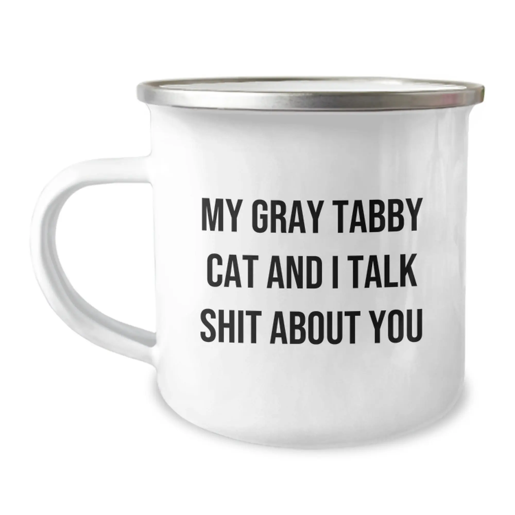 Gray Tabby Cat Keepsake Camping Mug Birthday Gift for Him - Image 1