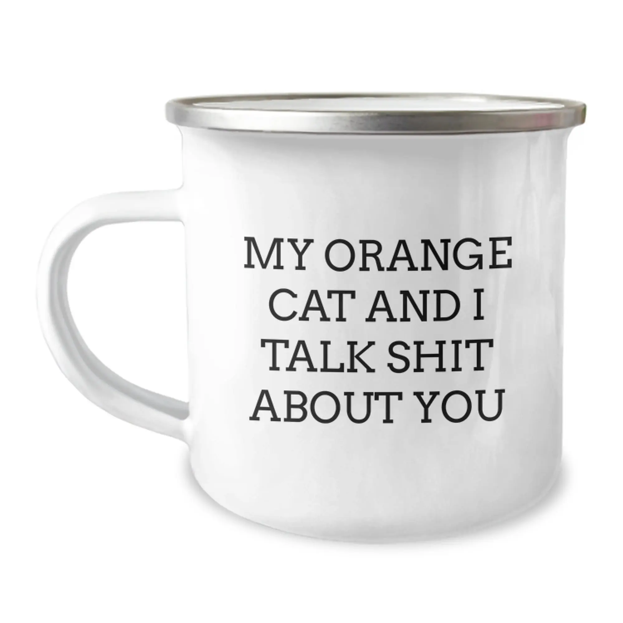 Funny Orange Cat Gifts for Men, Unique Camping Mug from Friends for Graduation, My Orange Cat And I Talk Shit About You Quote - Image 1