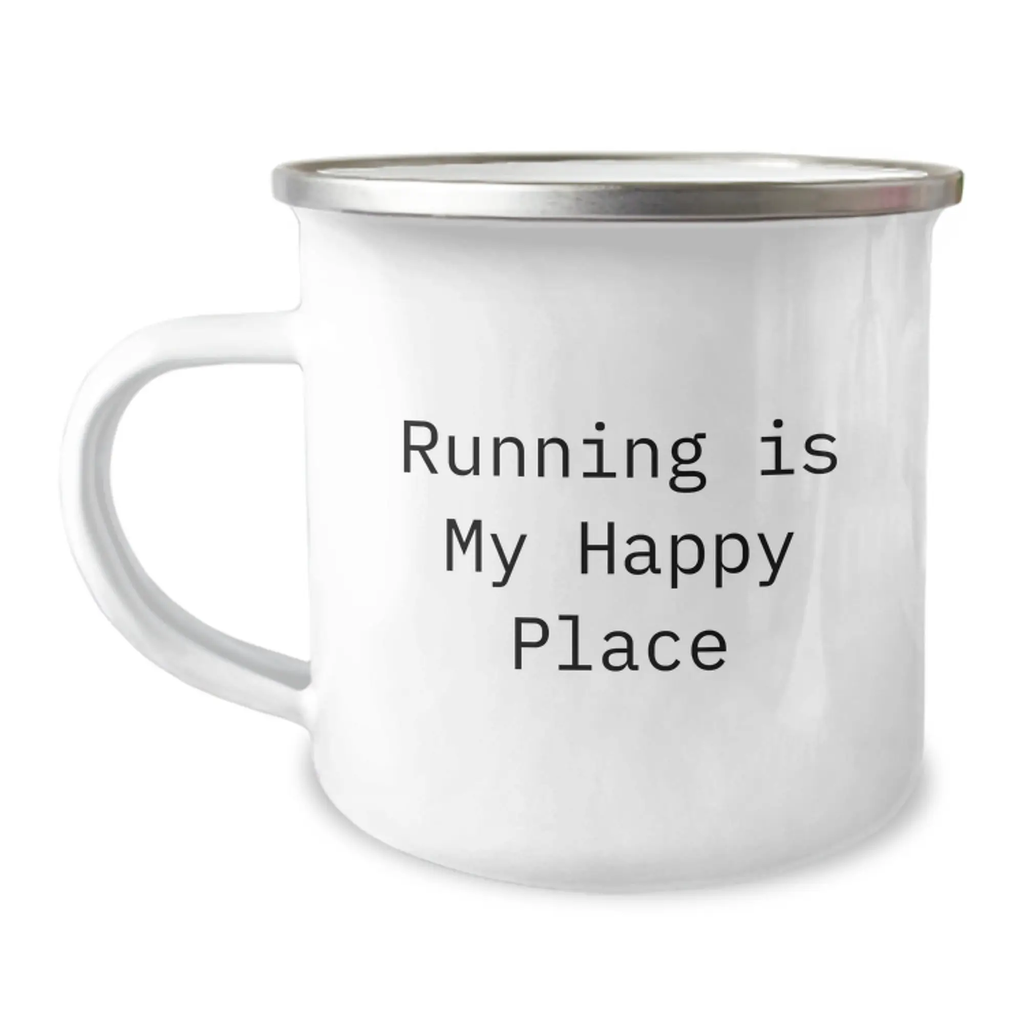 Funny Running Gifts for Him from Family - Camping Mug - 'Running Is My Happy Place' Graduation Unique Gifts - Image 1