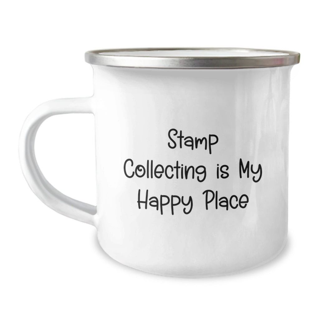 Stamp Collecting Gift for Him - Keepsake Camping Mug with Happy Place - Image 1