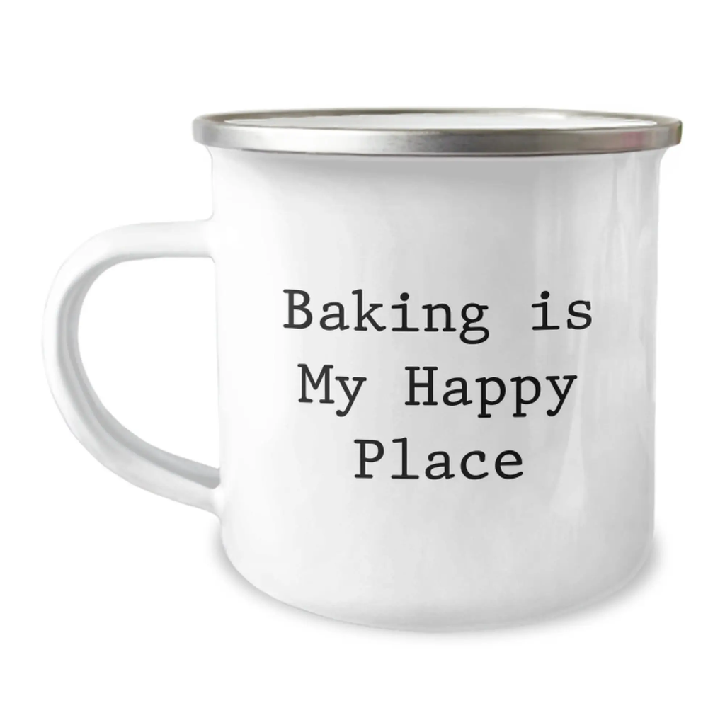 Baking Gifts from Family and Friends - Funny Baking Is My Happy Place Graduation Unique Gifts for Baking Lovers Camping Mug - Image 1
