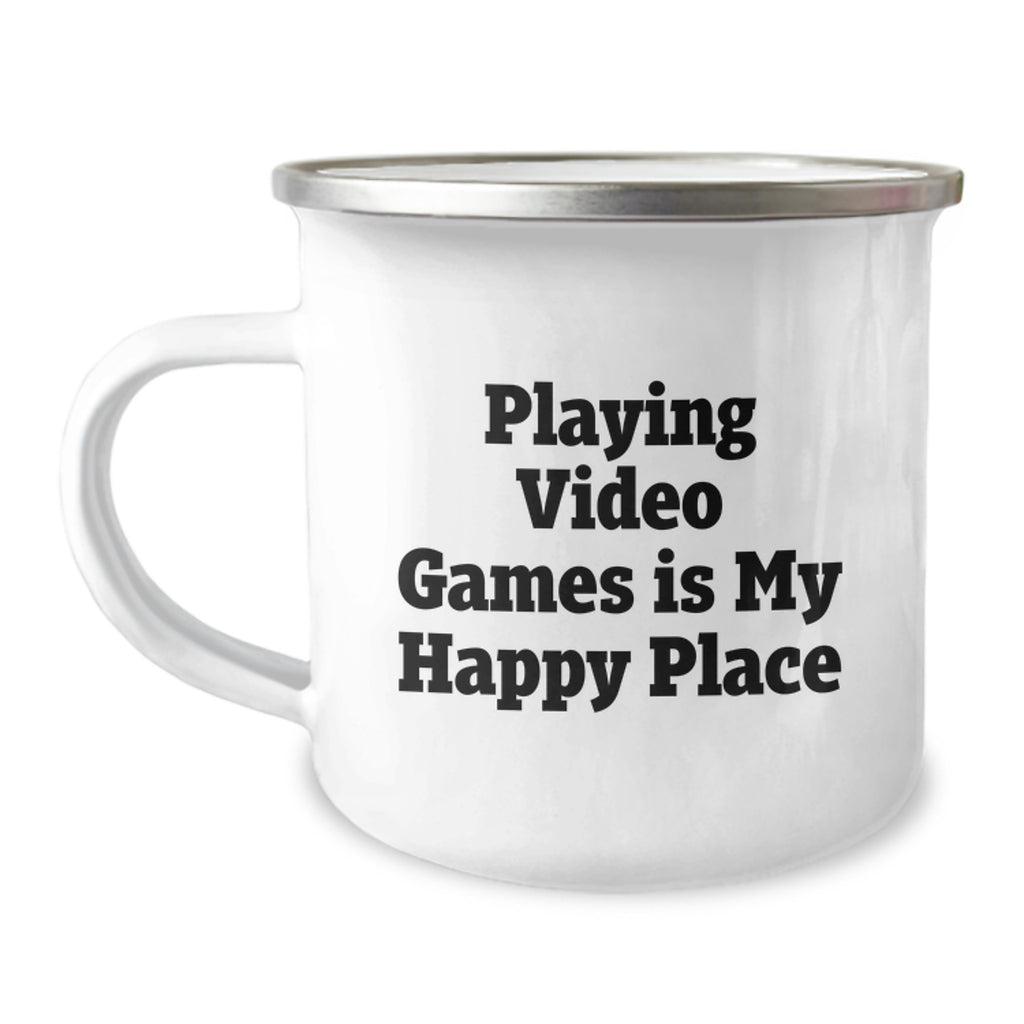 Playing Video Games Gift for Him Keepsake Camping Mug with Happy Place - Image 1