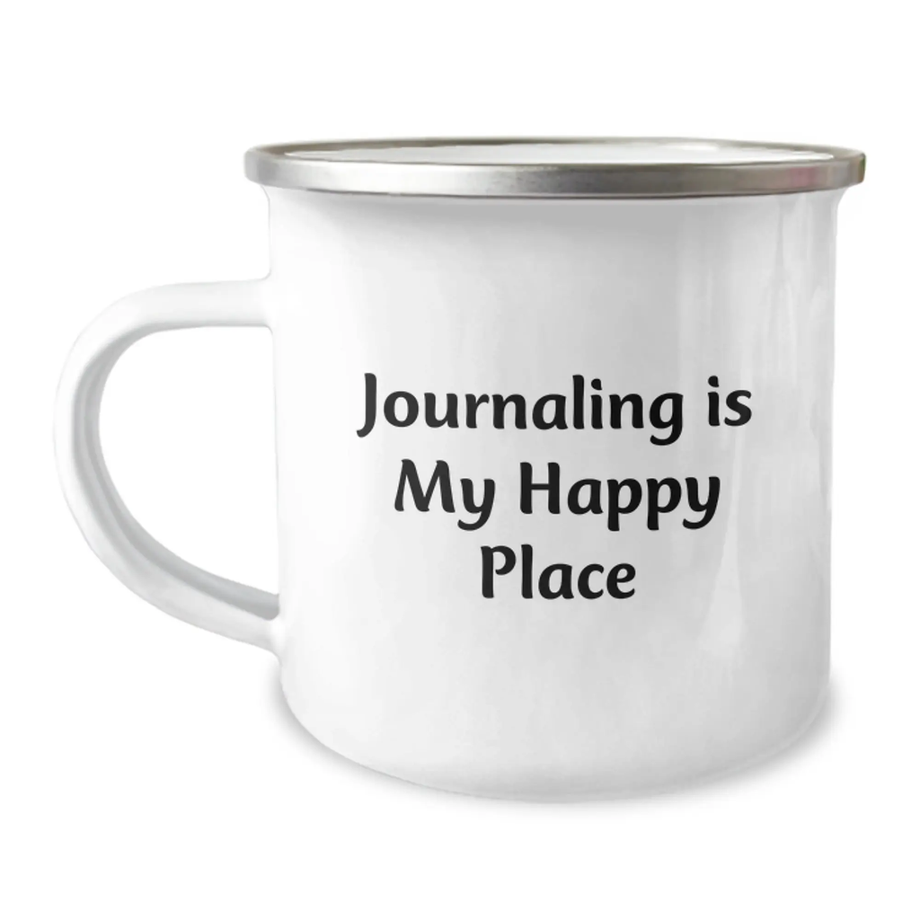 Cute Funny Camping Mug Gifts for Journaling Lovers 'Journaling Is My Happy Place' Graduation Unique Gifts from Family and Friends - Image 1