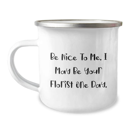 Funny Florist Gifts Christmas Unique Mug, Gifts from Men for Florist Friends, Camping Mug Enamel Finish - Image 1