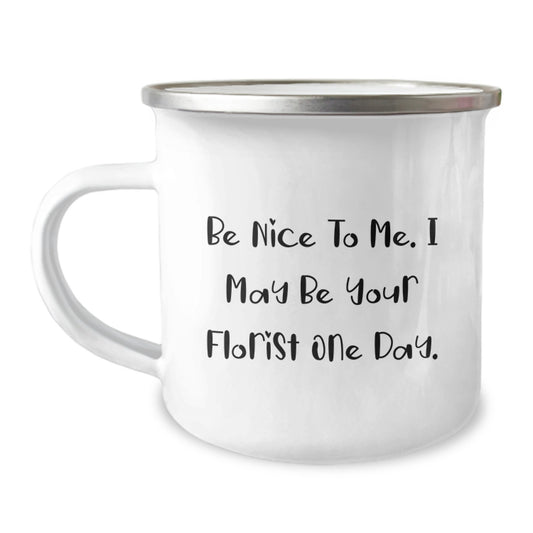 Funny Florist Gifts Christmas Unique Mug, Gifts from Men for Florist Friends, Camping Mug Enamel Finish - Image 1