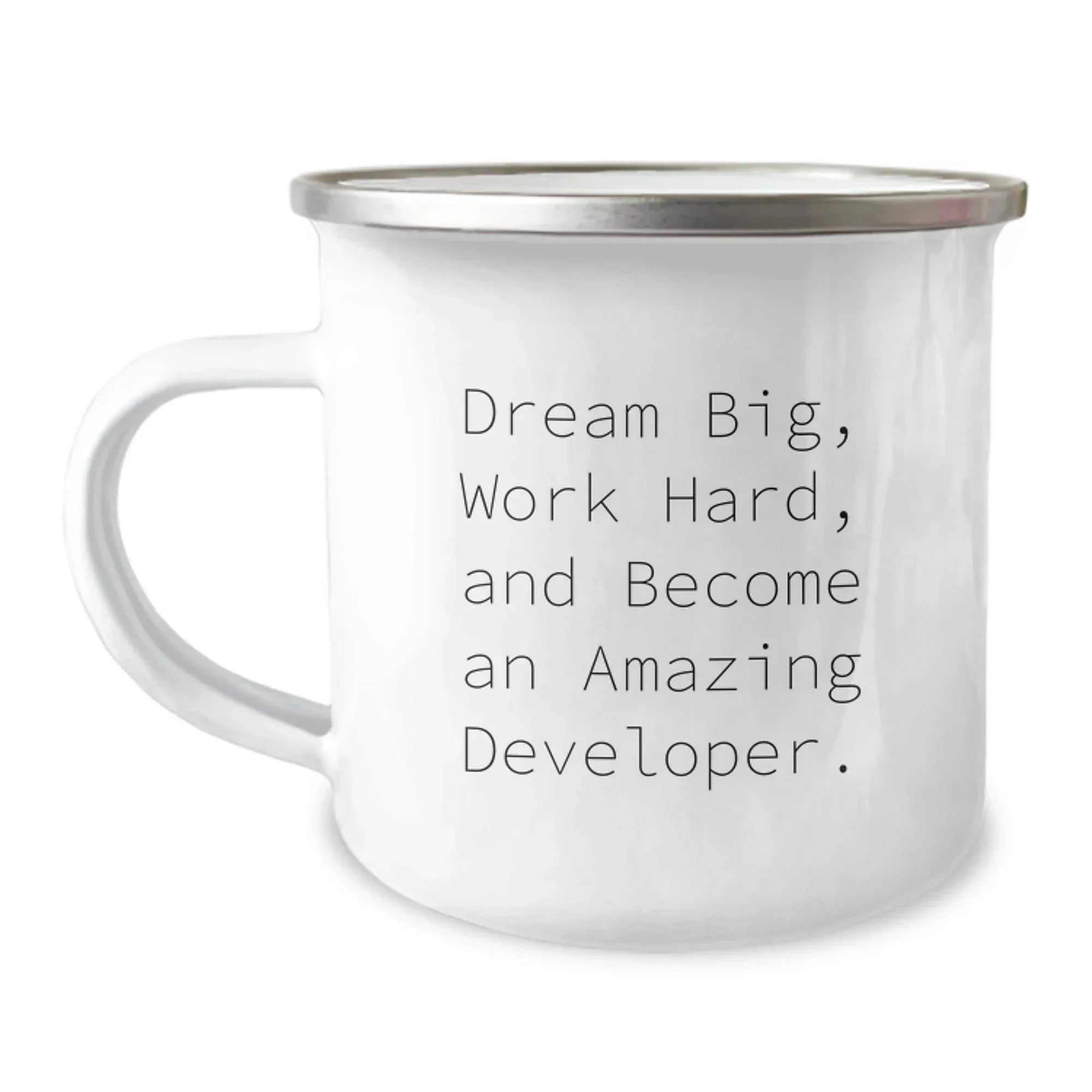 Funny Developer Gifts from Friends, Camping Mug for Men and Women, Inspirational Quote 'Dream Big, Work Hard, And Become An Amazing Developer.', Christmas Unique Gifts