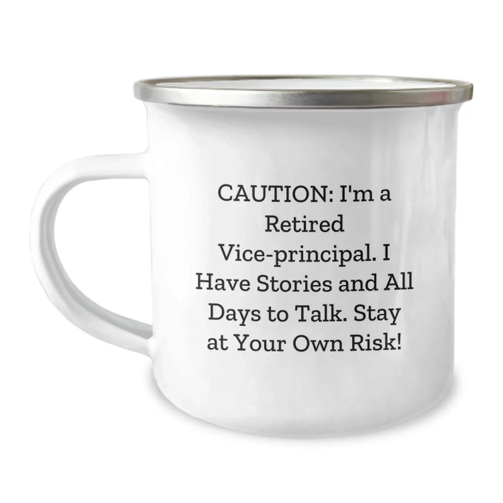 Vice-Principal Graduation Gifts from Friends - Funny Camping Mug for Men, Unique and Humorous Quote, 12 oz Capacity, Stainless Steel with Enamel Finish, Perfect for Coworkers, Family, or Women