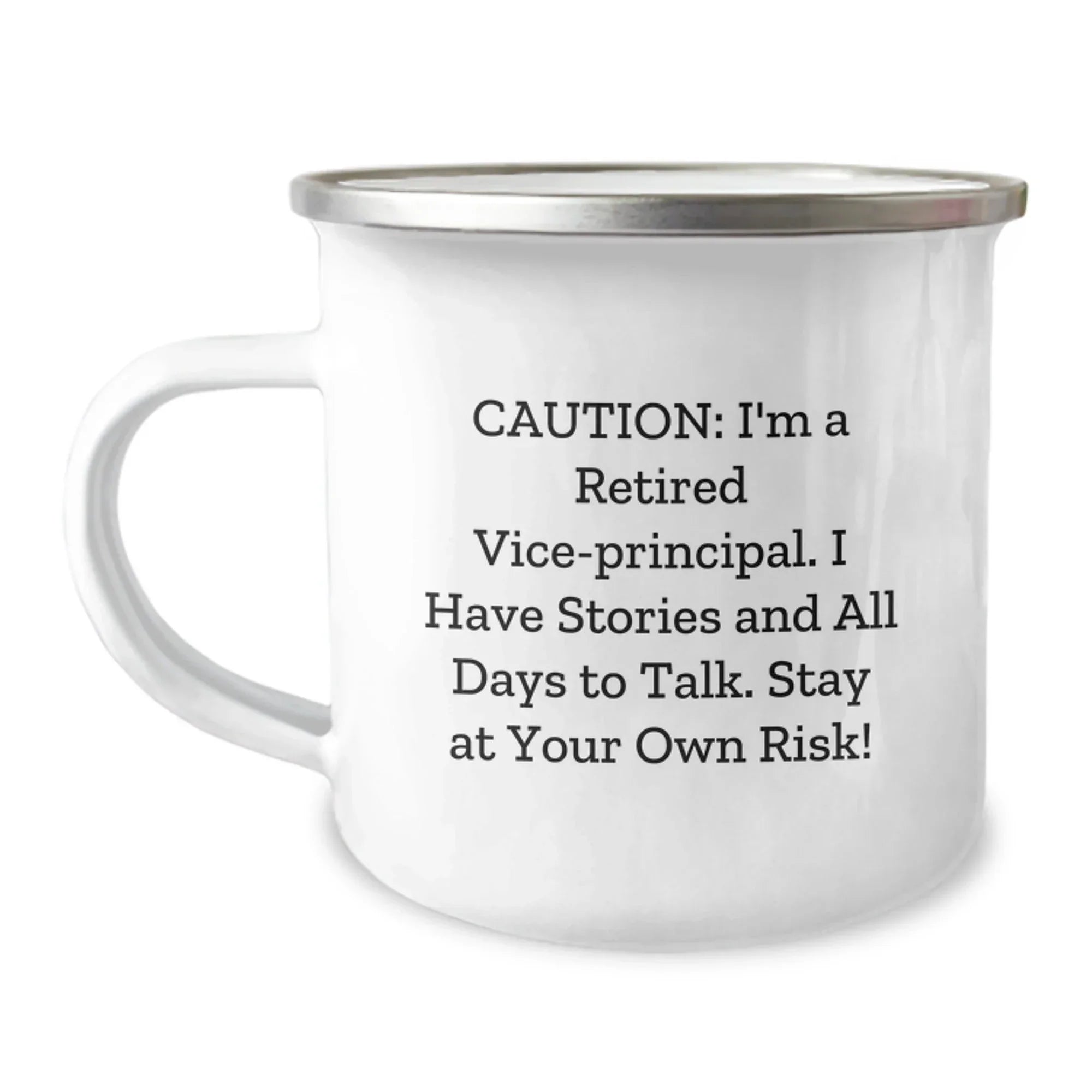 Vice-Principal Graduation Gifts from Friends - Funny Camping Mug for Men, Unique and Humorous Quote, 12 oz Capacity, Stainless Steel with Enamel Finish, Perfect for Coworkers, Family, or Women