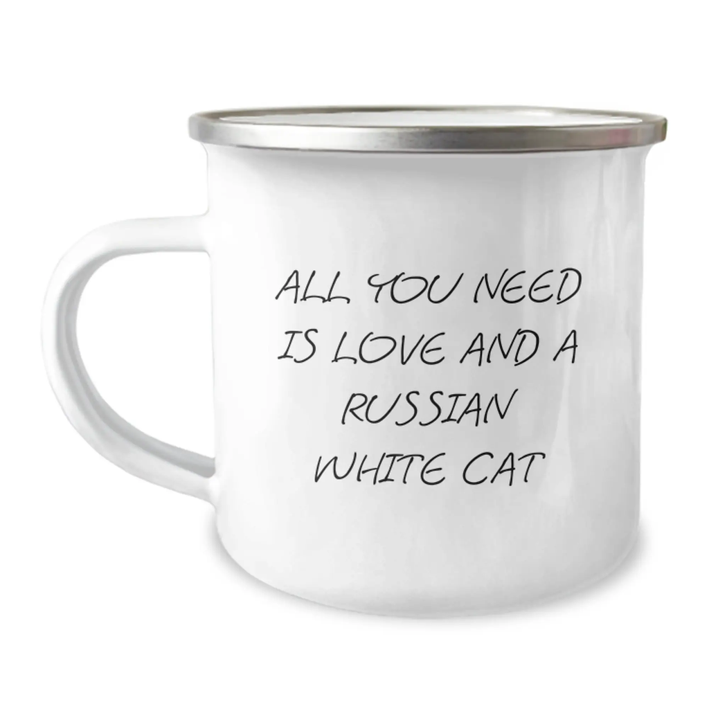 Funny Russian White Cat Gifts for Friends, Family, and Coworkers - All You Need Is Love And A Russian White Cat, Russian White Cat Lover Camping Mug for Graduation Unique Gifts - Image 1