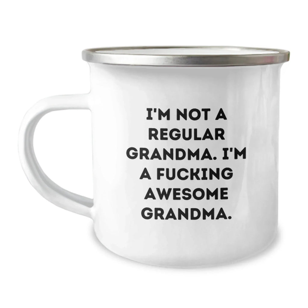 Funny Grandma Gifts from Men Women Friends Family on Valentine's - 'I'm Not A Regular Grandma' Camping Mug