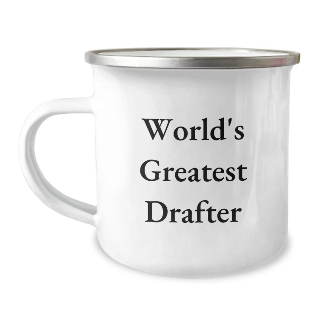 Funny Drafter Gifts for Birthday - 'World's Greatest Drafter' Enamel Camping Mug, Gifts from Family to Friends, 12 oz Stainless Steel - Image 1