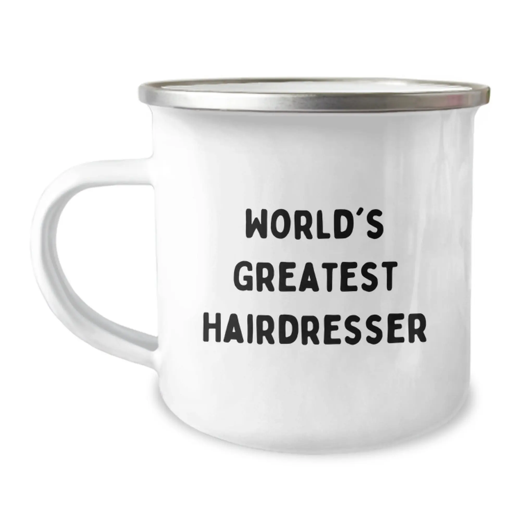 Funny Hairdresser Gifts from Friends for Birthday Unique Camping Mugs, World's Greatest Hairdresser - Image 1