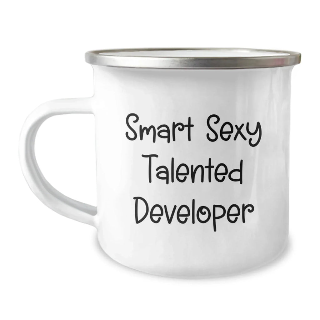 Smart Sexy Talented Developer Gifts, Funny Birthday Mug for Coders, Camping Mug from Friends, 12 oz Stainless Steel with Enamel Finish