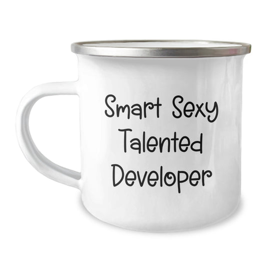 Smart Sexy Talented Developer Gifts, Funny Birthday Mug for Coders, Camping Mug from Friends, 12 oz Stainless Steel with Enamel Finish - Image 1