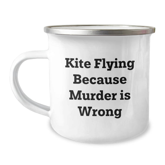 Kite Flying Gifts for Friends, Funny 'Murder Is Wrong' Camping Mug, Graduation Unique from Men - Image 1