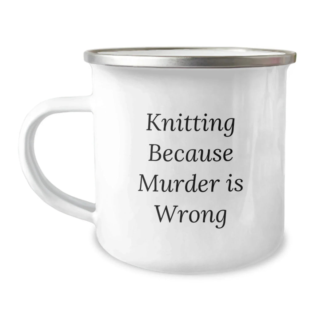Funny Knitting Camping Mug Gifts from Men to Knitting Lovers for Christmas - Knitting Because Murder Is Wrong