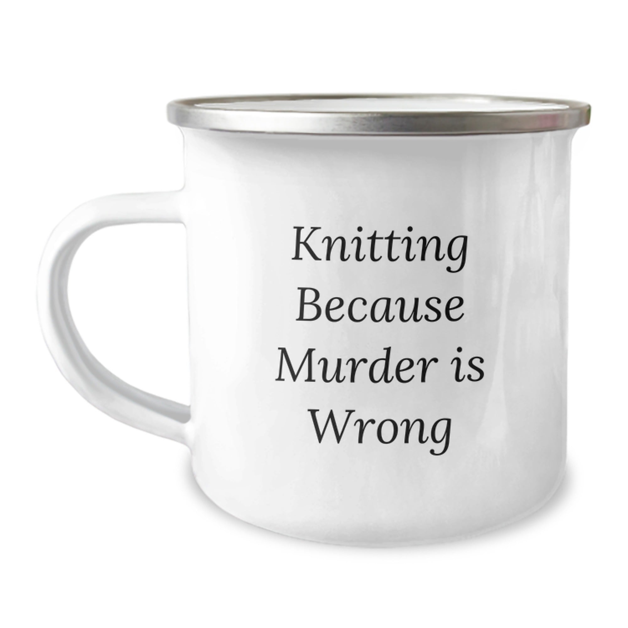 Funny Knitting Camping Mug Gifts from Men to Knitting Lovers for Christmas - Knitting Because Murder Is Wrong - Image 1
