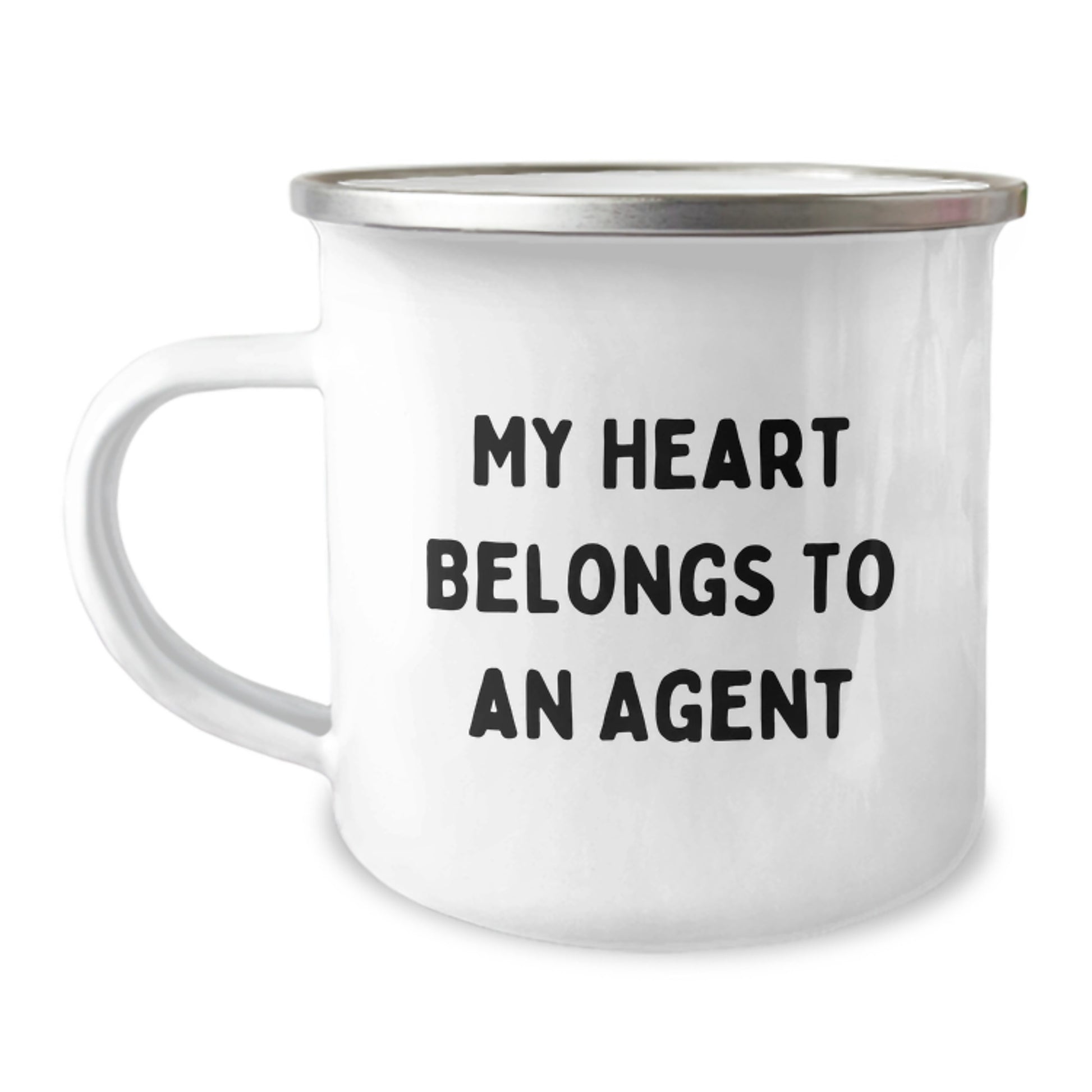 Funny Agent Gifts - My Heart Belongs To An Agent Camping Mug, Gifts from Friends for Agent on Birthday, 12 oz Stainless Steel with Enamel Finish - Image 1