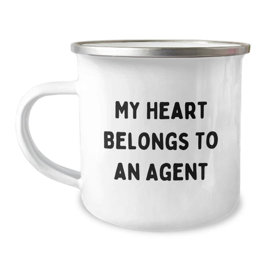 Funny Agent Gifts - My Heart Belongs To An Agent Camping Mug, Gifts from Friends for Agent on Birthday, 12 oz Stainless Steel with Enamel Finish - Image 1