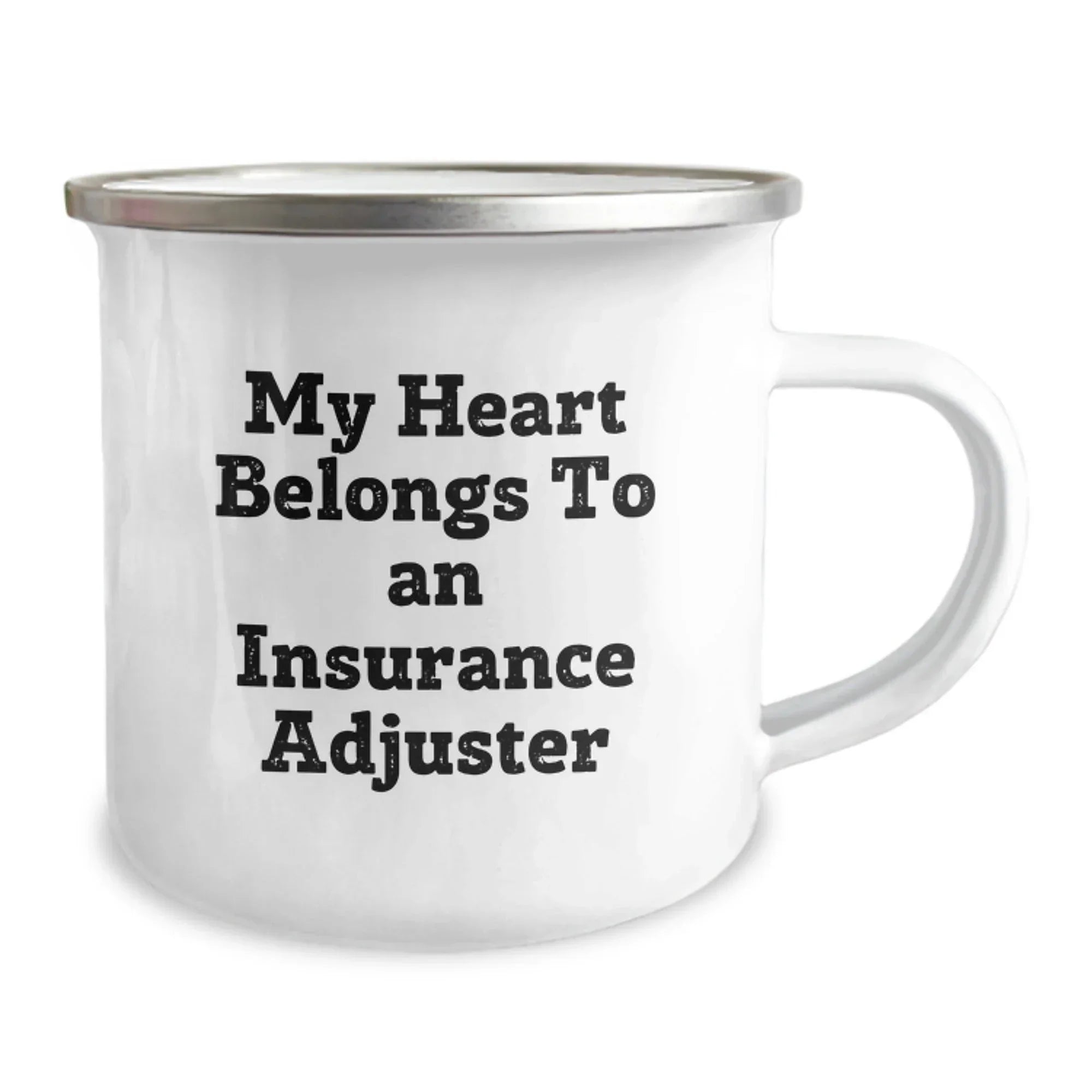 Funny Insurance Adjuster Gifts from Friends, Unique Christmas Unique Gifts for Insurance Adjuster Men, 'My Heart Belongs To An Insurance Adjuster' Camping Mug