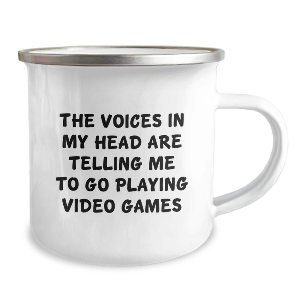 Funny Graduation Unique Gifts for Playing Video Games Lovers - 'The Voices In My Head Are Telling Me To Go Playing Video Games' Camping Mug for Friends, Family, or Coworkers - Image 2