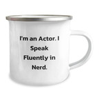 Funny Actor Gifts for Men - I Speak genius, Birthday Unique Mug for Actor Friends and Family Camping Enthusiasts, 12 oz Stainless Steel with Enamel Finish - Image 2