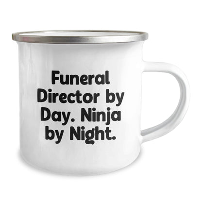 Funeral Director Gifts from Friends and Family - Graduation Unique Gifts for Him - 'Funeral Director By Day. Ninja By Night.' Quote on a Camping Mug - Image 2