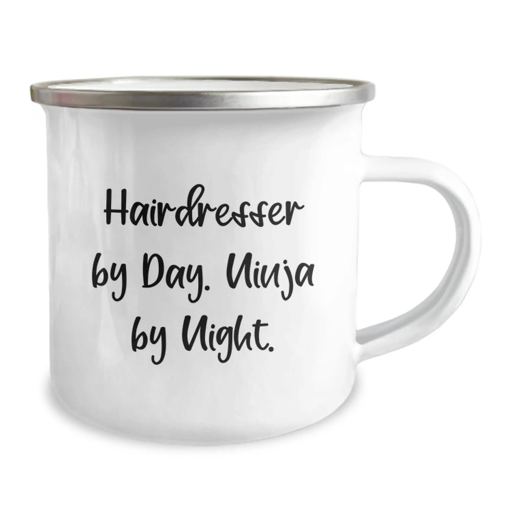 Funny Hairdresser Gifts from Friends for Hairdresser By Day Ninja By Night Camping Mug, Unique Graduation Unique Gifts - Image 2