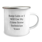 Funny Crime Scene Technician Gifts for Birthday - Camping Mug with 'Keep Calm Or I Will Use My Crime Scene Technician Voice' Quote - Gifts from Friends for Crime Scene Technician Lover - Image 2