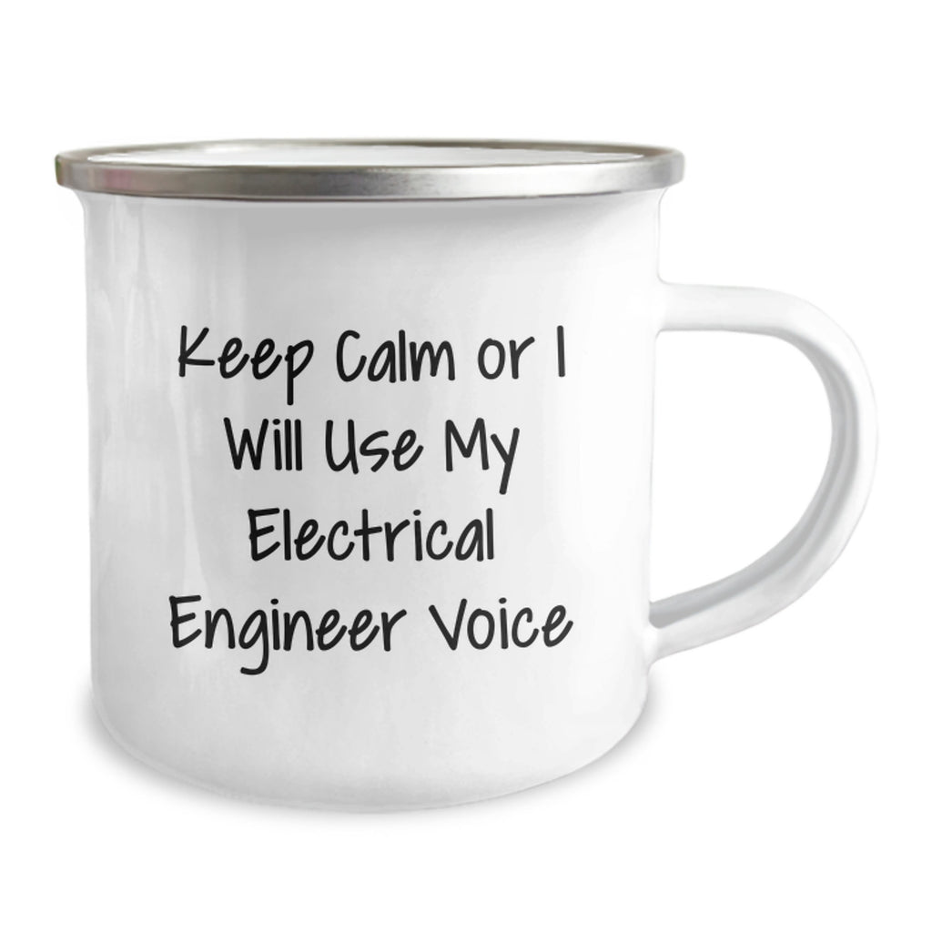 Electrical Engineer Gift for Him - Keep Calm Voice Enamel Camping Mug - Image 2