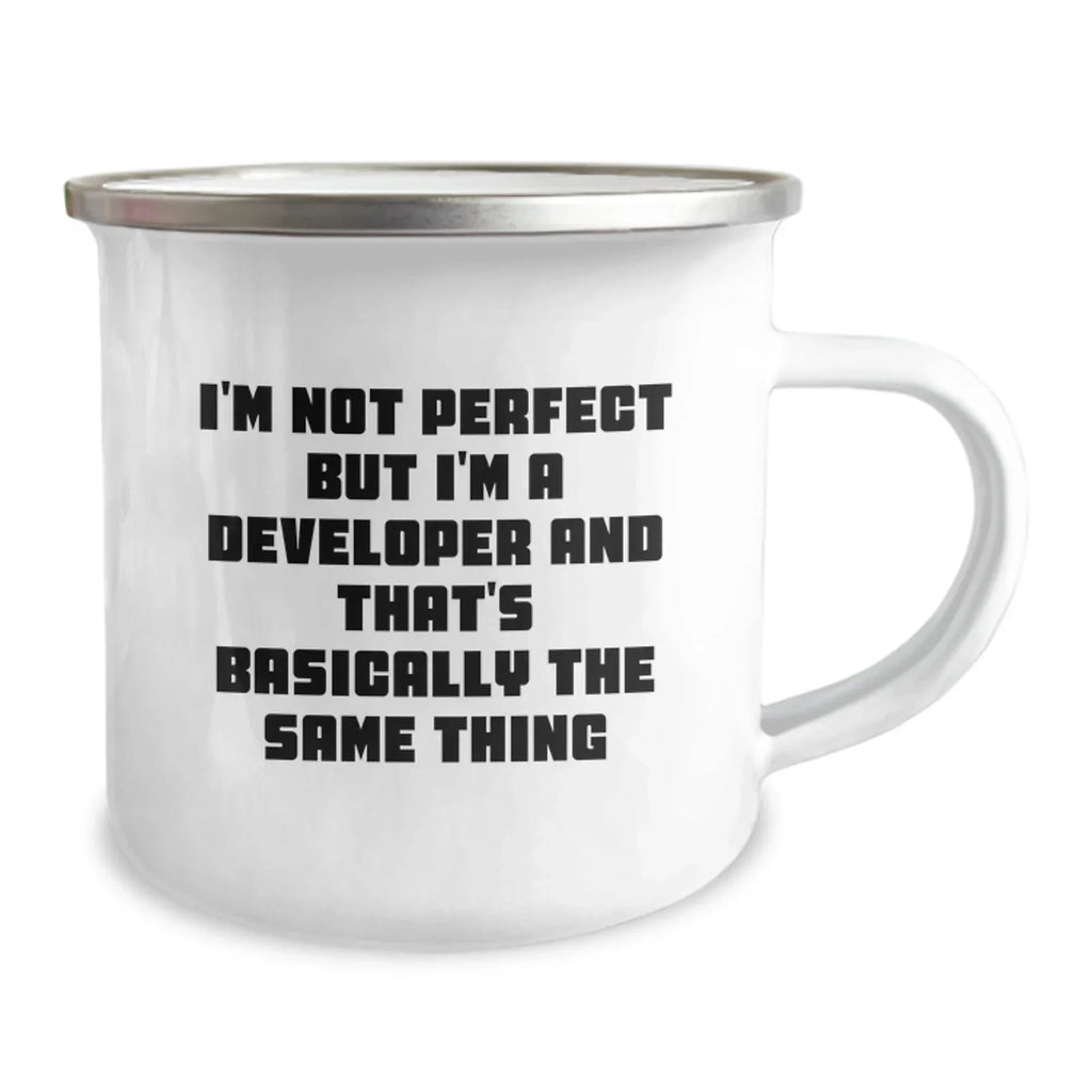 Developer Christmas Unique Gifts from Friends to Men - 'I'm Not Perfect But I'm A Developer' Funny Camping Mug