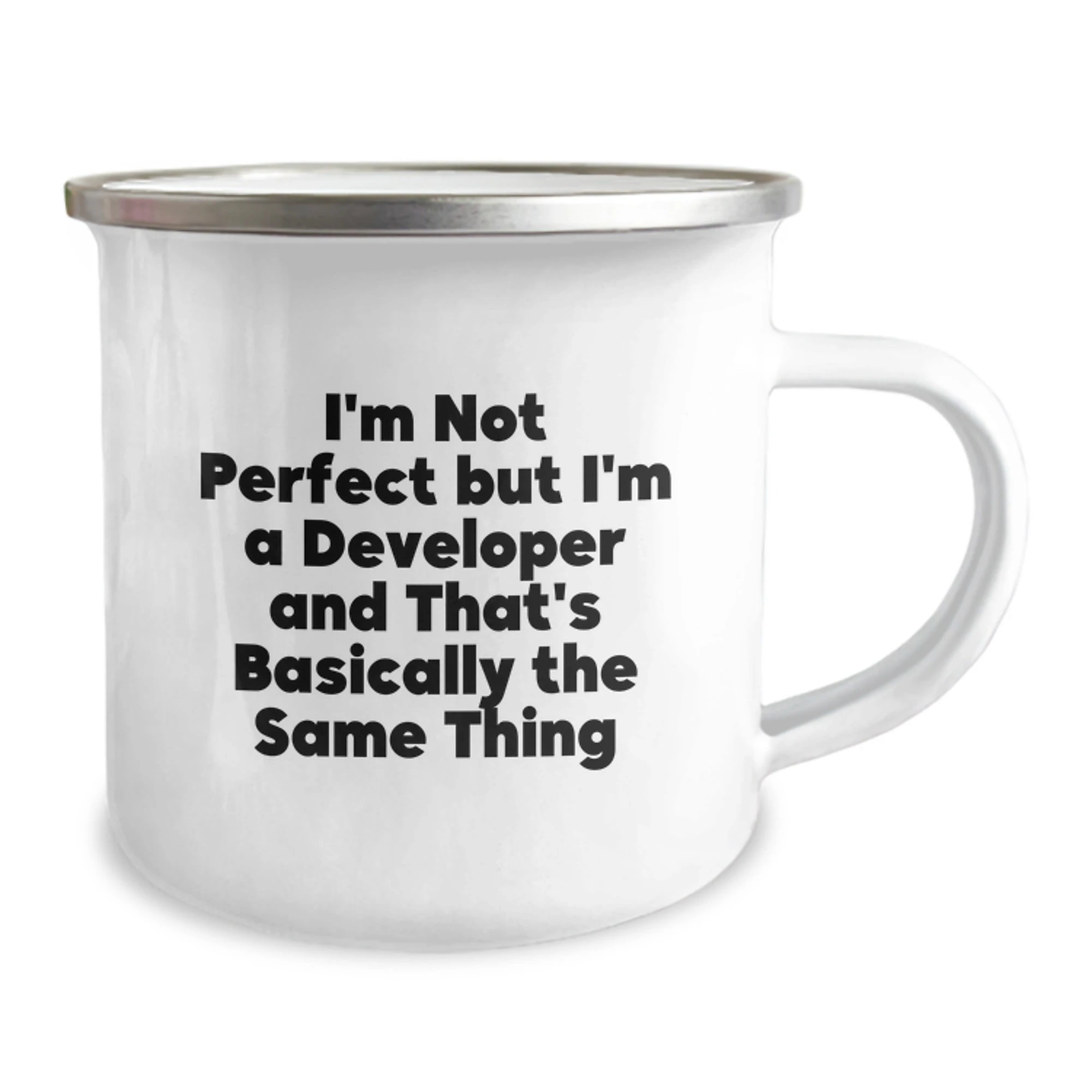 Funny Developer Gifts from Friends, Valentine's Unique Gifts for Men, Developer Camping Mug - 'I'm Not Perfect But I'm A Developer And That's Basically The Same Thing