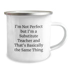 Funny Substitute Teacher Gifts for Men Valentine's Unique Camping Mug I'm Not Perfect But I'm A Substitute Teacher, Gifts from Family to Coworkers, Perfect for Friends
