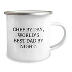 Funny Chef Gifts from Dad to Grad Chef By Day, World's Best Dad By Night., Camping Mugs for Men, Unique Graduation Gifts
