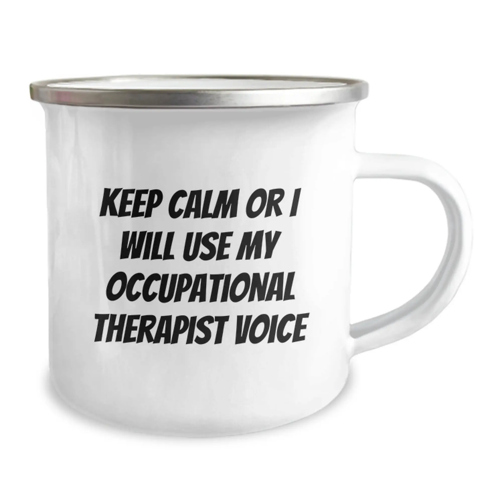 Occupational Therapist Gifts for Men, Funny Camping Mug, Keep Calm Or I Will Use My Occupational Therapist Voice, Unique Father's Day Unique Gifts for Him - Image 2