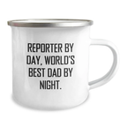 Funny Reporter Gifts for Men, Reporter By Day World's Best Dad By Night Birthday Unique Gift for Camping Mug - Image 2