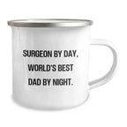 Funny Surgeon Gifts for Men - Christmas Unique Presents from Family - 'Surgeon By Day, World's Best Dad By Night.' - Enamel Camping Mug