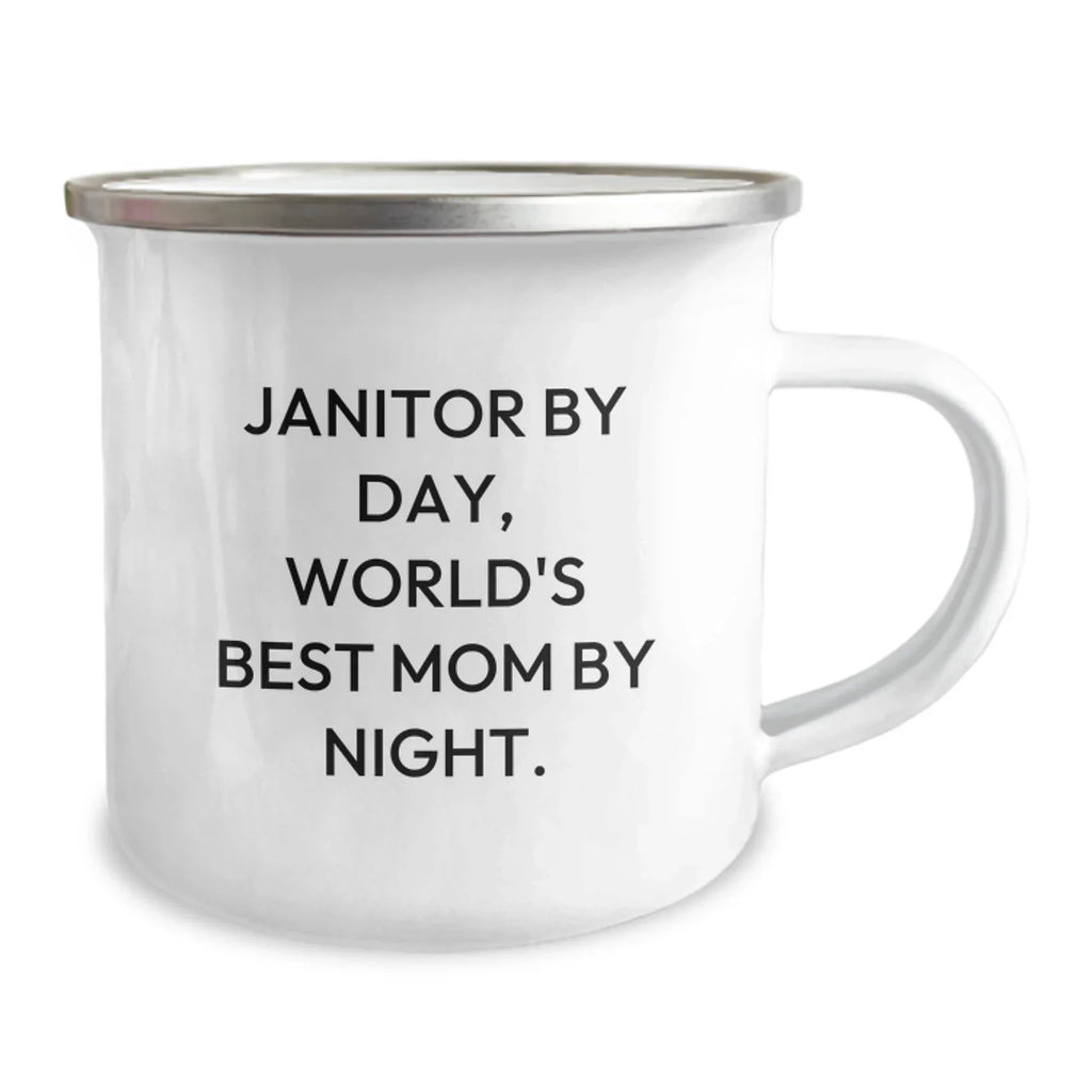 Funny Janitor Gifts for Men Janitor By Day World's Best Mom Mug, 12 oz Stainless Steel Camping Mug, Gift from Family for Men Friends