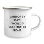 Funny Janitor Gifts for Men Janitor By Day World's Best Mom Mug, 12 oz Stainless Steel Camping Mug, Gift from Family for Men Friends