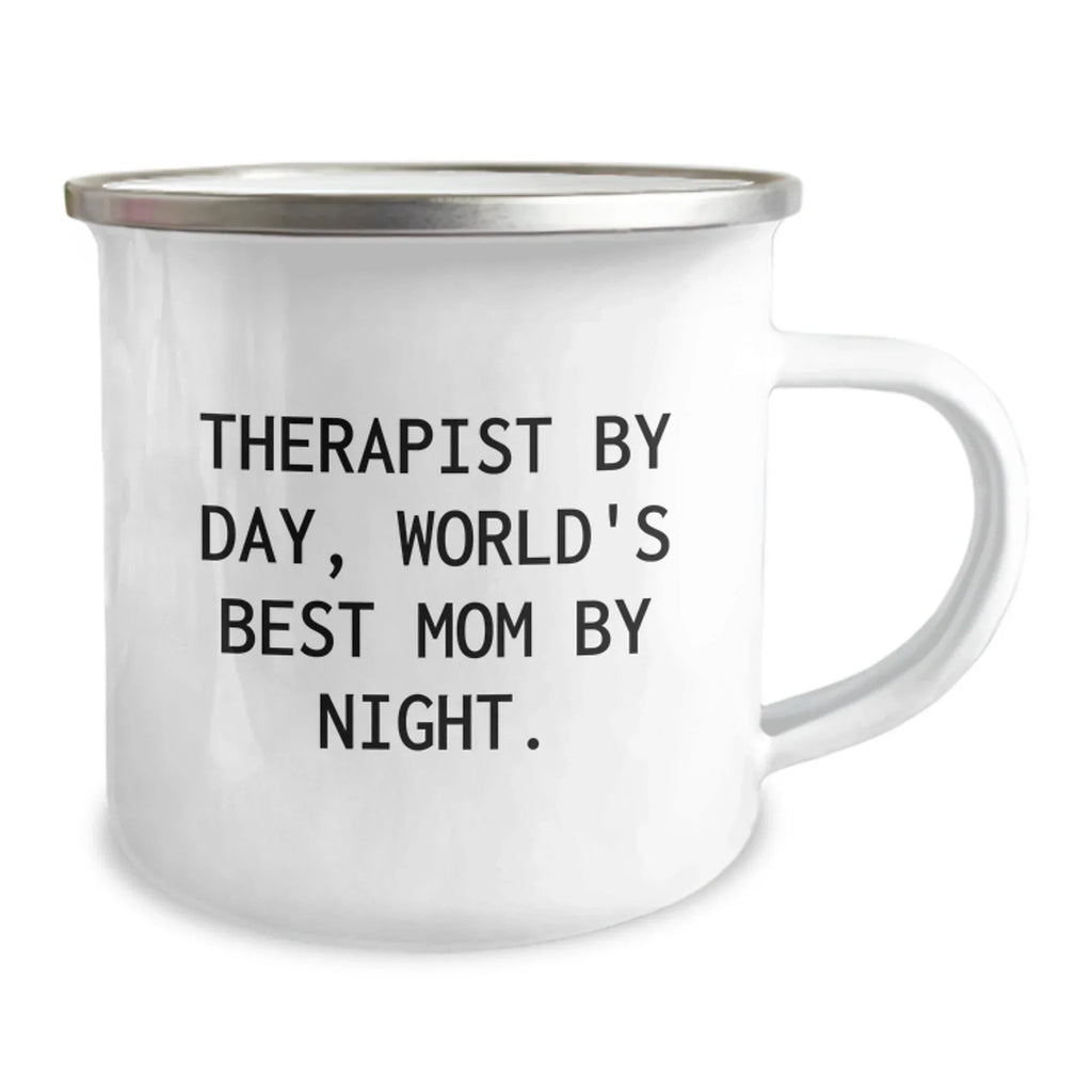 Therapist Gifts Funny Camping Mug for Birthday - 'Therapist By Day, World's Best Mom By Night.' from Mom to Therapist