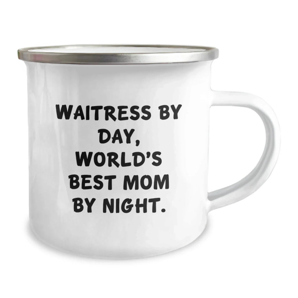 Waitress Gifts from Men to Women, Christmas Unique Presents for Camping Mugs Quote Waitress By Day, World's Best Mom By Night.