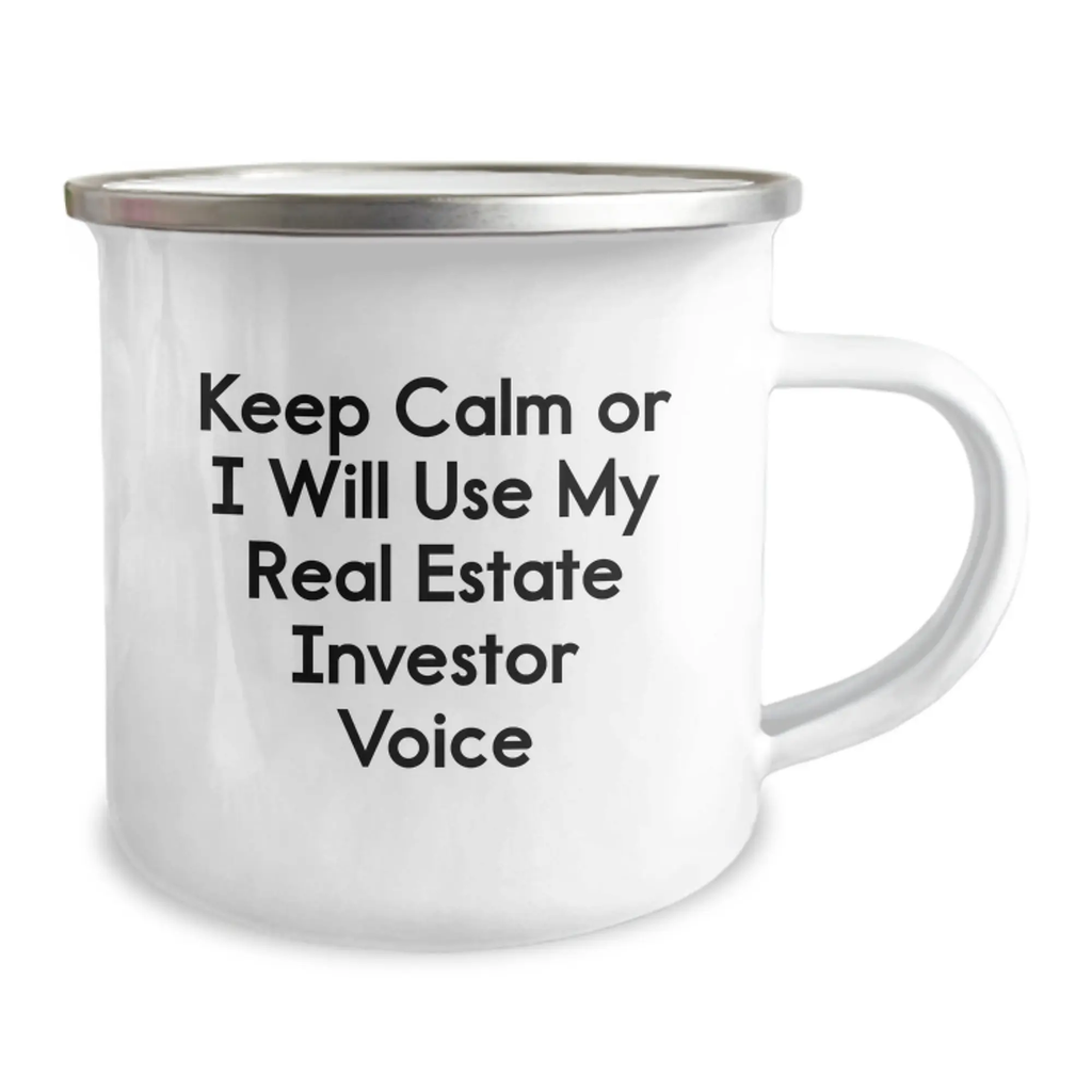 Funny Real Estate Investor Gifts from Men, Unique Mother's Day Unique Gifts for Real Estate Investor Women, Keep Calm Or I Will Use My Real Estate Investor Voice Camping Mug - Image 2