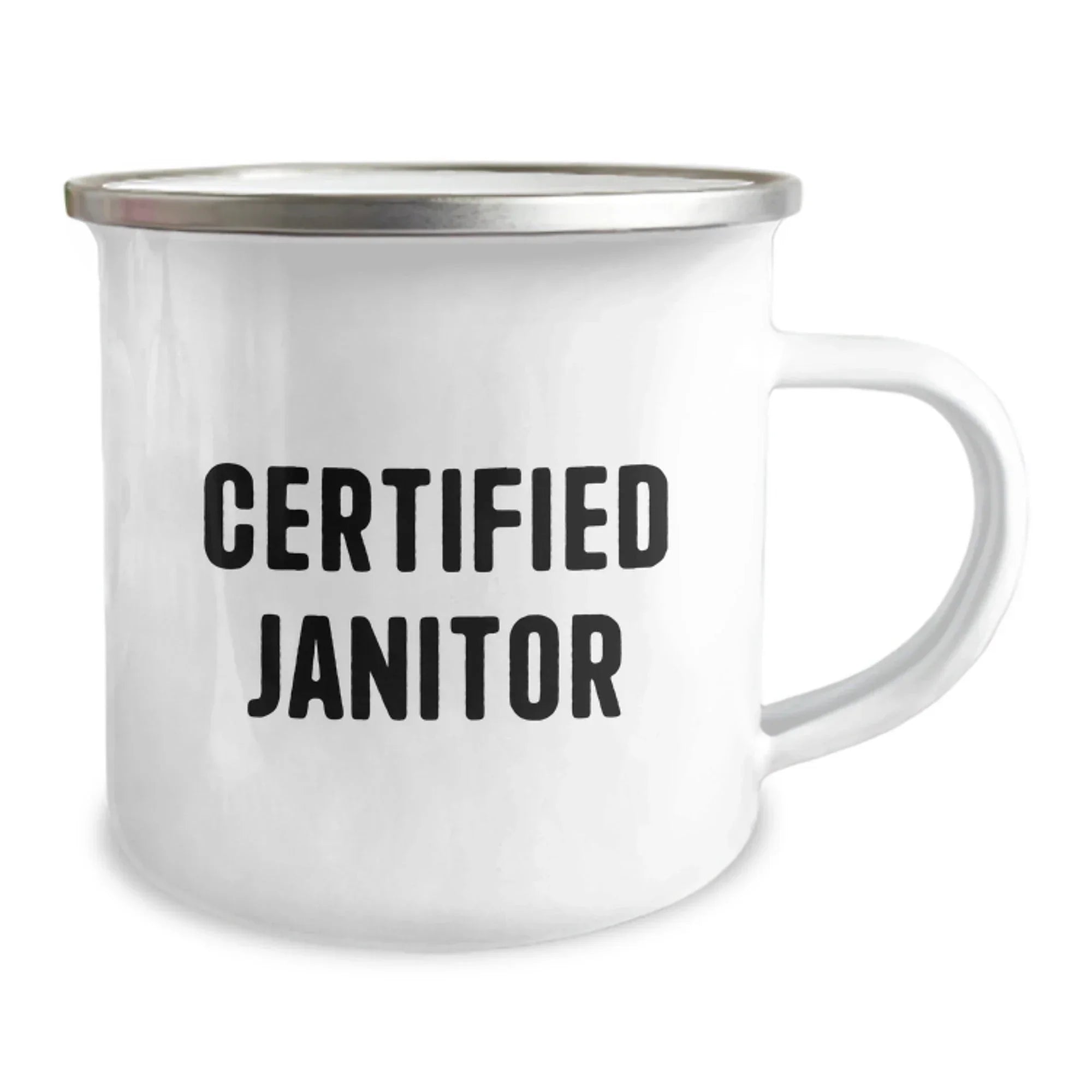 Funny Certified Janitor Gifts from Friends for Janitor Christmas Unique Mugs - Camping Mug with Certified Janitor Quote, 12 oz Stainless Steel with Enamel Finish
