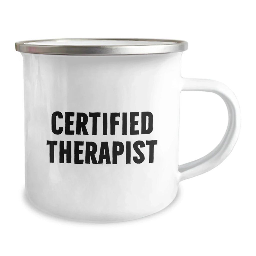 Funny Gifts from Friends to Therapist Birthday Unique Camping Mug, 'Life is a Hike', Certified Therapist, 12 oz Stainless Steel with Enamel Finish, Perfect for Therapist Gifts