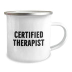 Funny Gifts from Friends to Therapist Birthday Unique Camping Mug, 'Life is a Hike', Certified Therapist, 12 oz Stainless Steel with Enamel Finish, Perfect for Therapist Gifts