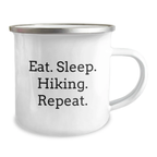 Hiking Gifts for Him, Funny 'Eat. Sleep. Hiking. Repeat.' Camping Mug for Birthday, Unique Gifts from Friends to Family - Image 2