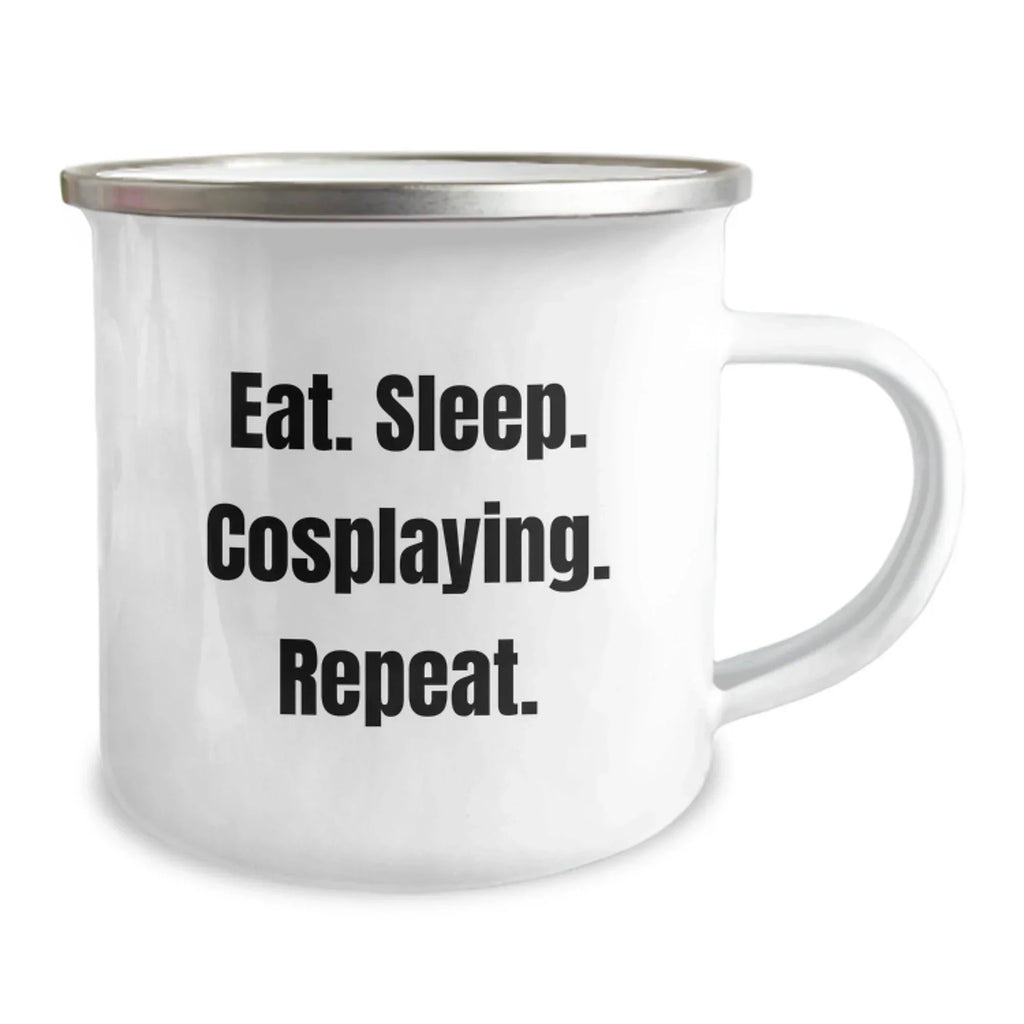 Funny Cosplaying Gifts from Friends for Graduation - Eat. Sleep. Cosplaying. Repeat. Ceramic Camping Mug, 12 oz